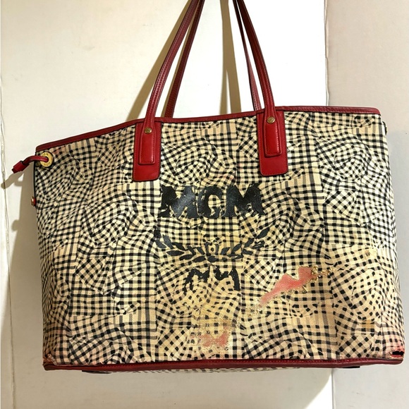 MCM visetos large Liz reversible shopper tote red ruby handbag - Picture 7 of 16